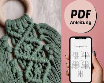DIY macrame instructions for wall hanging, feather, leaf, PDF download German