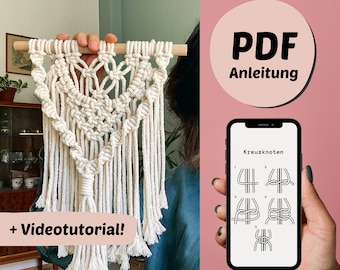 DIY macrame instructions for wall hangings including video tutorial, PDF download German