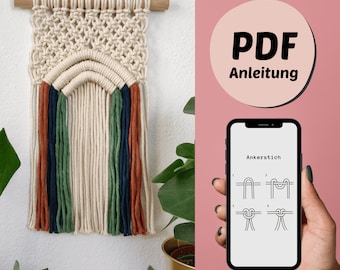 DIY macrame instructions for wall hanging, rainbow, PDF download German