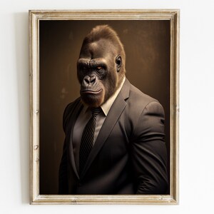 Gorilla Digital Print | Animal Wearing Clothes Printable | Gorilla Vintage Painting | Gorilla Wall Art Print | Gorilla in a suit