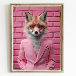 Funky Fox in a Suit Print, Gentleman Fox wearing clothes Art  , Renaissance Animal Portrait, Animal Head Human Body Animal Poster, Art Print