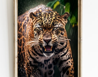Majestueus Jaguar-portret: dierenkunst aan de muur (digitale download)