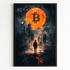 Descarga instantánea: Lámina artística de Bitcoin – Póster de trading de criptomonedas – Arte mural de criptomonedas para la oficina del trader