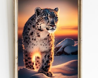 Snow Leopard Art Print: Wildlife Animal Poster (Digital Download)