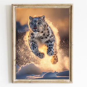 ユキヒョウの壁アート | 大きな猫のポートレート | 動物のプリント | 家の壁の装飾 | ヒョウの絵画
