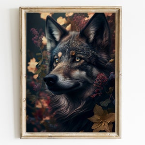 Boho Wolf Art Print: Vintage Animal Wall Decor (Digital Download)