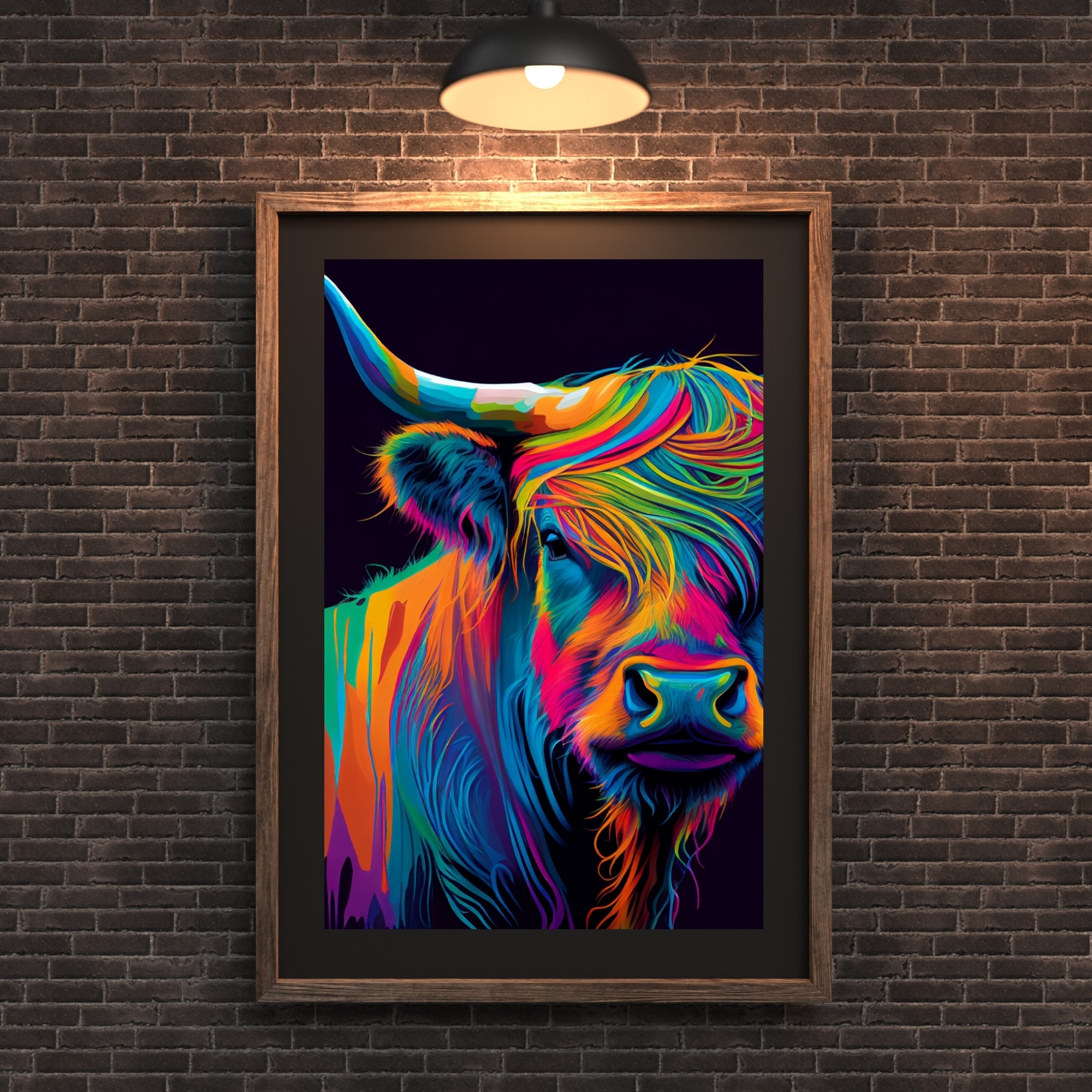Abstract Highland Cow Art Print: Colorful Cattle Painting (digital ...
