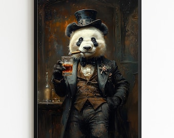 Victorian Panda Vintage Portrait, Panda wearing clothes print, Renaissance Animal Portrait, Animal Head Human Body Animal Poster, Art Print