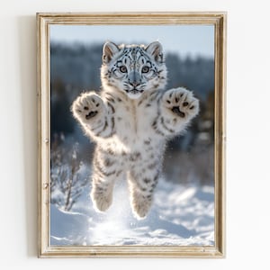 ユキヒョウのウォールアート | ユキヒョウの印刷可能なアート | 動物のウォールアート | ユキヒョウの子のウォールアート装飾 | 大きな猫のアートプリント | ユキヒョウの子