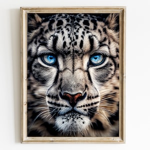 Snow Leopard Wall Art | Big Cat Portrait | Animal Wall Art Printable | Leopard Wall Décor| Leopard Painting | Snow Leopard Art