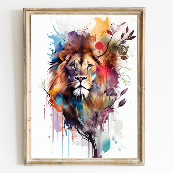 Abstract Lion Art Print: Colorful Big Cat Painting (Digital Download)