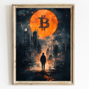 Bitcoin Art Print: Crypto Trading Poster, Modern Cityscape (Digital Download)