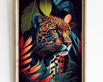 Boho jaguar print: tropische jungle dieren muurkunst (digitale download)
