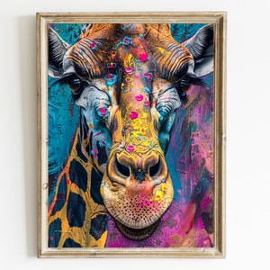 Colourful Giraffe Print giraffe gift giraffe art nursery art safari prints nursery safari print fun giraffe painting animal wall art