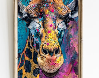 Colorful Giraffe Painting: Fun Animal Wall Art (Digital Download)