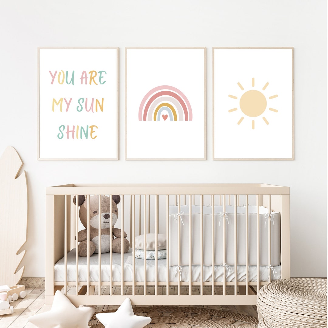 Neutral Rainbow Wall Art Set of 3 Prints, You Are My Sunshine ...