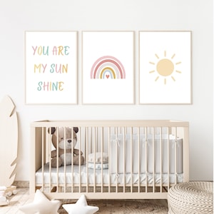 Neutral Rainbow Nursery Decor: Set of 3 Watercolor Prints (Digital Download)