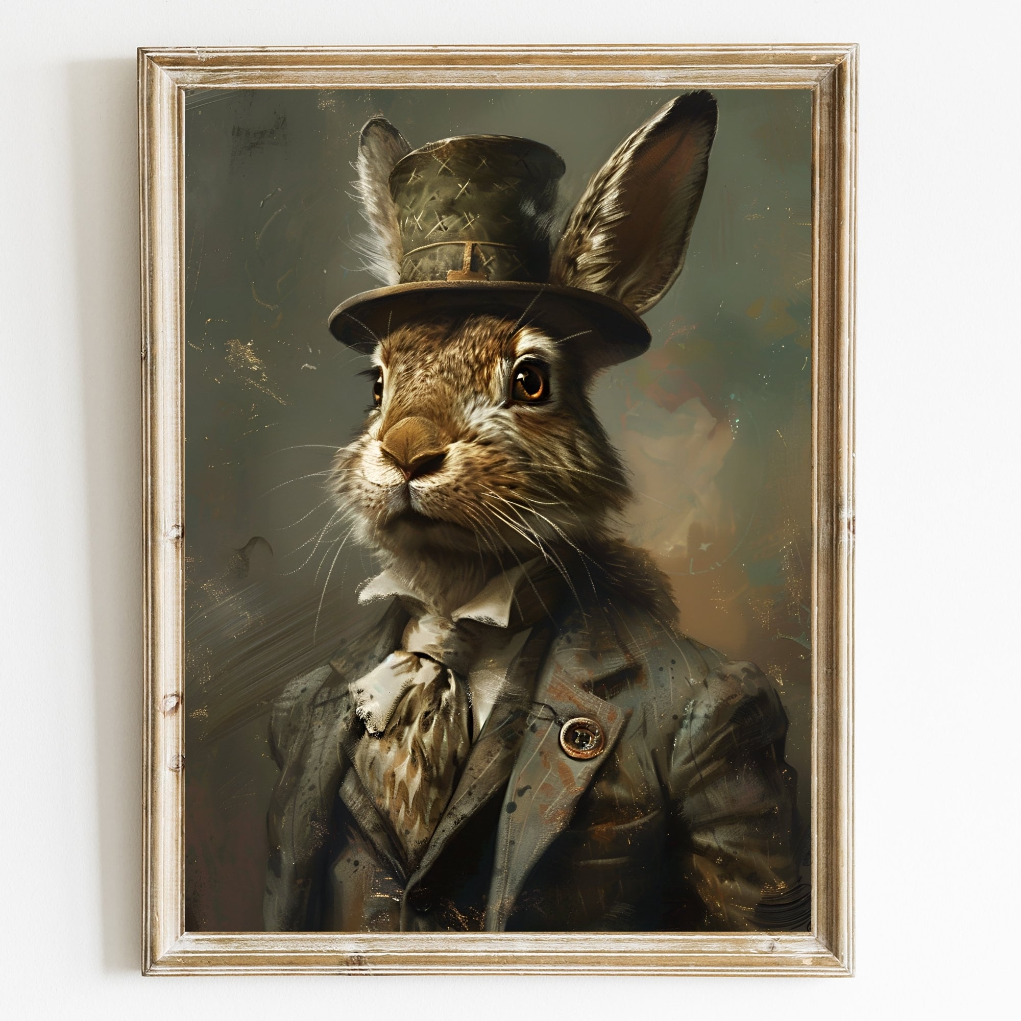 Gentleman Hase in Kleidung Wand Kunst Druck, Vintage Malerei Stil Porträt von Hase, Kaninchen im viktorianischen Gentleman's Hase in einem Anzug