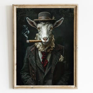 Retrato vintage de un caballero CABRA, impresión de una cabra con ropa, retrato de un animal renacentista, póster de un animal con cabeza de animal y cuerpo humano, impresión artística