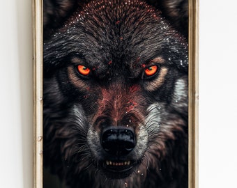 Impressão artística de lobo preto: decoração de parede de animal feroz (download digital)