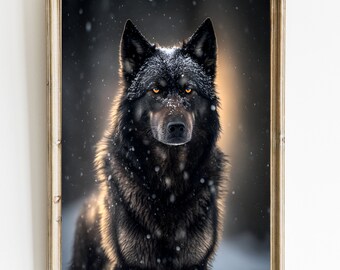 Black Wolf Portrait Art Print: Wild Animal Wall Decor (Digital Download)