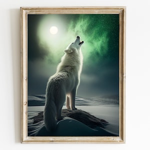White Wolf Wall Art In The Winter Full Moon Animal Modern Design Wolf Home Decor Canvas Wolf Print Wall Art Picture Wolf Printable