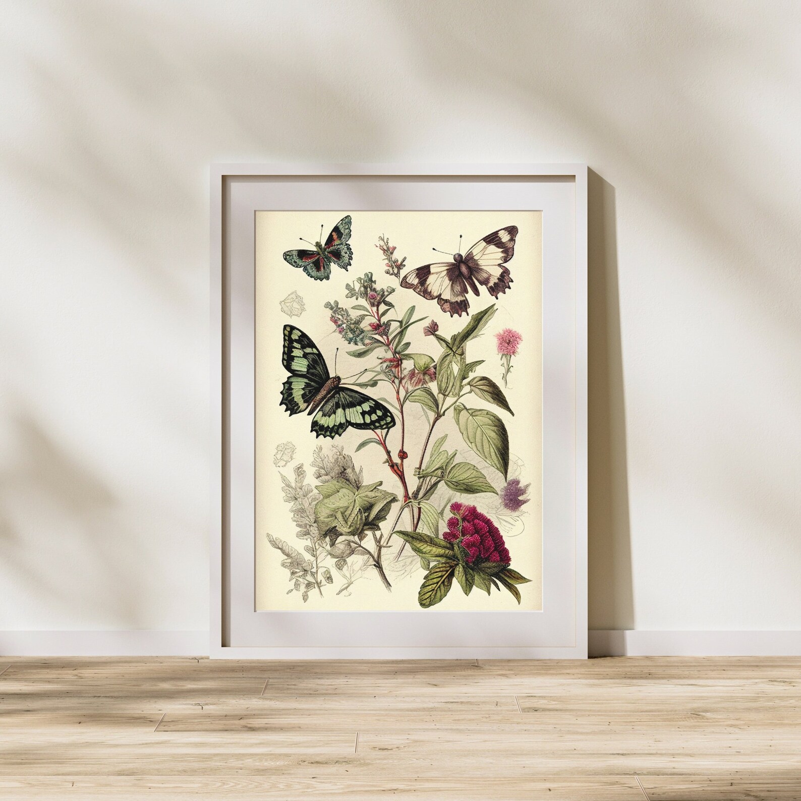 Vintage Butterfly Botanical Print: Antique Farmhouse Wall Decor ...
