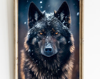 Schwarzer Wolf Wand Kunst | Schwarzer Wolf druckbare Kunst | Tier Wand Kunst | Alpha Wolf Wand Kunst Dekor | Wolf Kunstdruck | Wolf