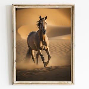 Paard kunst aan de muur | Paard afdrukbare kunst | Dierenmuurkunst | Paardensport kunst aan de muur decor | Paard kunstprint | Gouden Akhal Teke