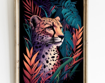 Boho Cheetah Art Print: Vintage Big Cat, Jungle Decor (Digital Download)