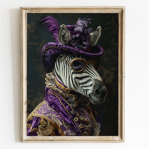 Funny Zebra Portrait Print: Vintage Animal in Clothes (Digital Download)