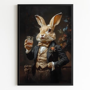Instant Download – Dapper Gentleman Rabbit Hare Wall Art – Vintage Style Rabbit Portrait – Elegant Animal Print for Home Decor