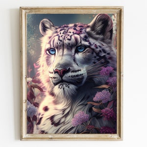 Snow Leopard Wall Art | Big Cat Portrait | Animal Wall Art Printable | Leopard Wall Décor| Leopard Painting | Snow Leopard Art