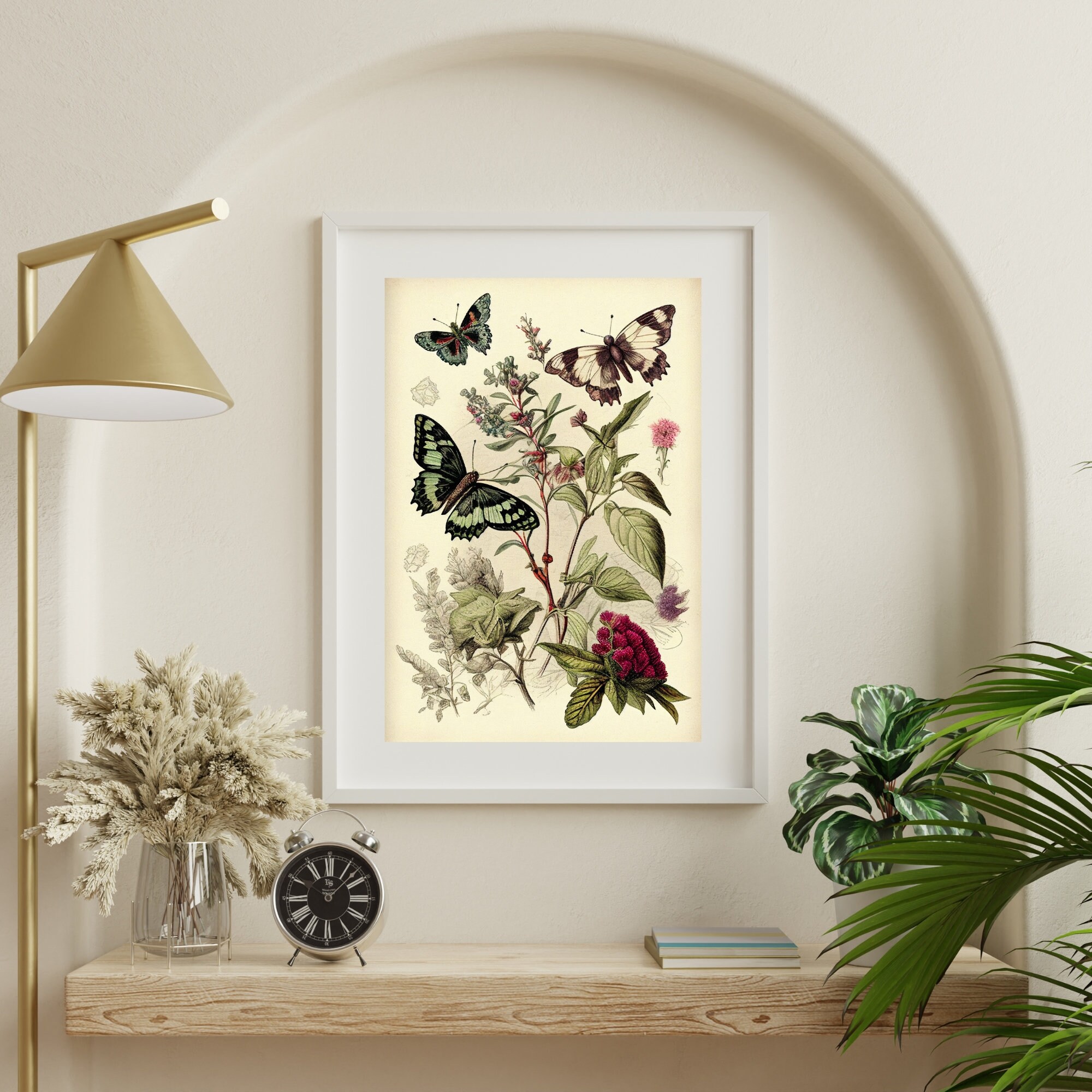 Vintage Butterfly Botanical Print: Antique Farmhouse Wall Decor ...