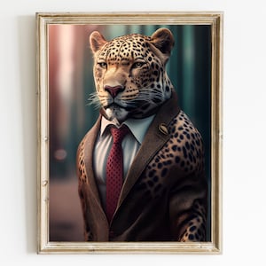 Jaguar in Suit Vintage Art Print: Moody Big Cat Portrait (Digital Download)