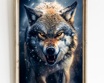 Wolfportretkunstdruk: majestueuze dierenmuurdecoratie (digitale download)
