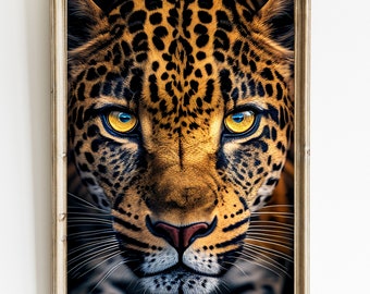 Jaguar portretkunstafdruk: close-up grote kat (digitale download)