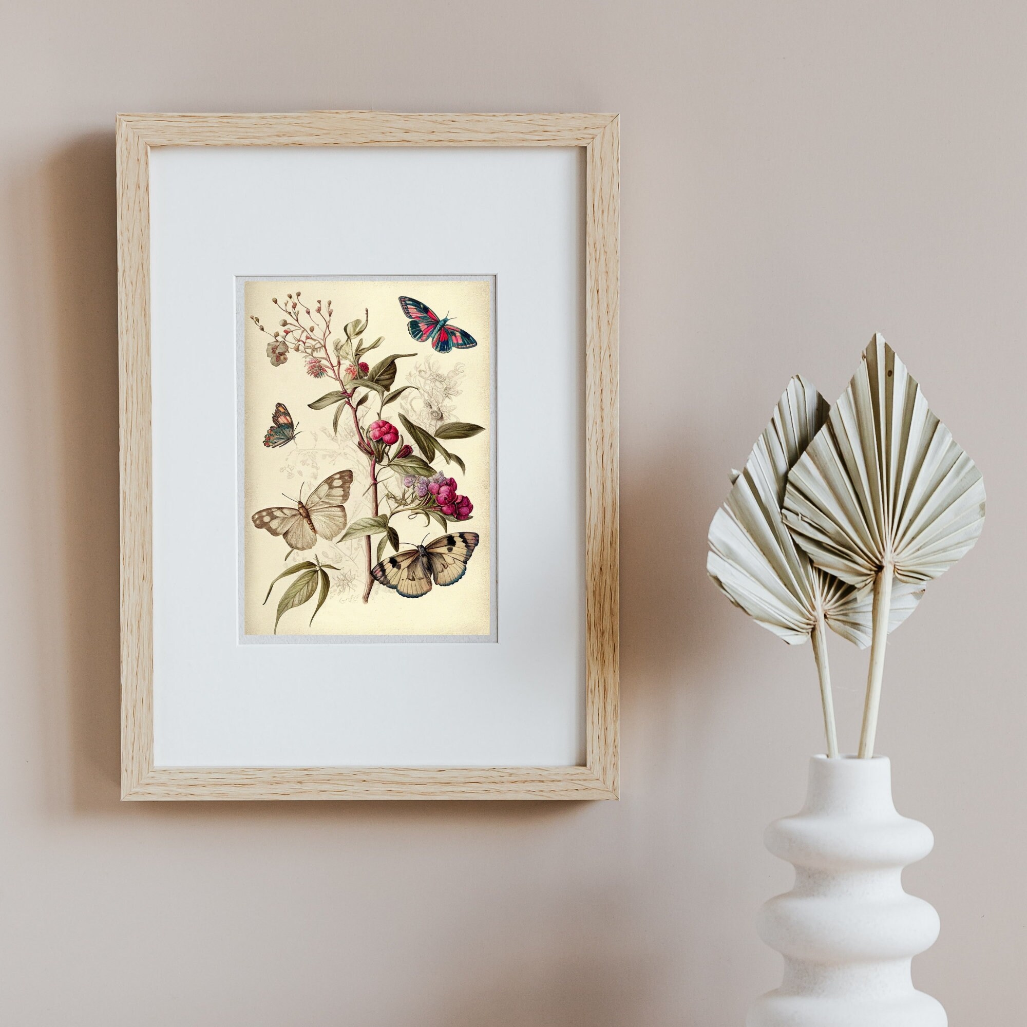 Vintage Butterfly Botanical Print: Antique Farmhouse Wall Decor ...