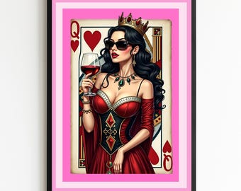 Queen of Hearts Champagne Print: Modern Bar Decor (Digital Download)