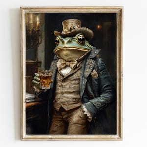 Gentleman Frog Vintage Portrait Print, Frog wearing clothes, Renaissance Animal Portrait, Animal Head Human Body Animal Poster