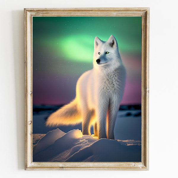 Arctic Fox Wall Art | Printable Wall Art Fox| Fox Arctic Décor | Big Cat Wall Art | Animal Wall Art Print| Framed Fox Art Painting Picture