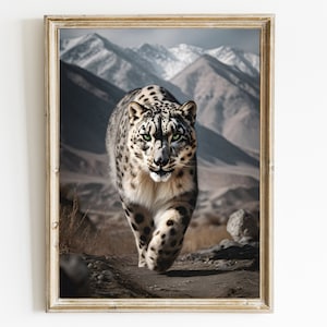 Snow Leopard Portrait Art: Big Cat Wall Decor (Digital Download)