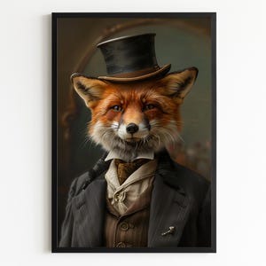 Gentleman Fox Wall Art – Victorian Fox Portrait Print, Dapper Animal Artwork, Luxury Fox Decor, Dark Vintage Wall Art