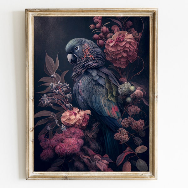 Boho Wall Art Parrot Vintage Bird Canvas Parrot Print Animal Printable Wall Art Exotic Bird Art Poster Vintage Parrot Painting