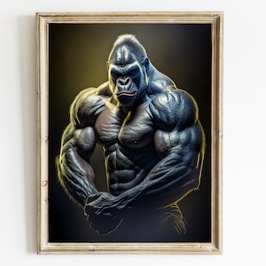 Gorilla Digital Print | Animal Wearing Clothes Printable | Gym Motivation Wall Art | Gorilla Wall Art | Gorilla Body Builder