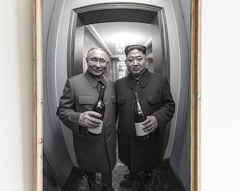 Putin Kim Jong Un Print, Kim Jong Un und Wladimir Putin Poster, lustige Mem Wandkunst, lustiges Guckloch Print, Ring Türklingel, Promi-Print