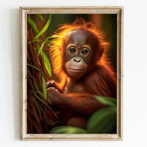 Orangutan Wall Art | Baby Monkey Art Print | Baby Animal Nursery Print | Jungle Painting | Baby Orangutan Downloadable Print