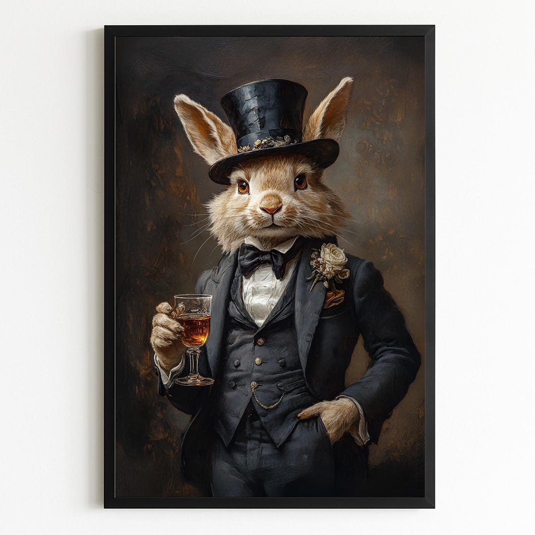 Instant Download – Dapper Gentleman Rabbit Portrait Wall Art – Vintage ...