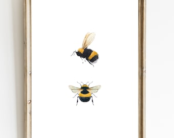 Watercolor Bumble Bee Art Print: Nature Wall Decor (Digital Download)