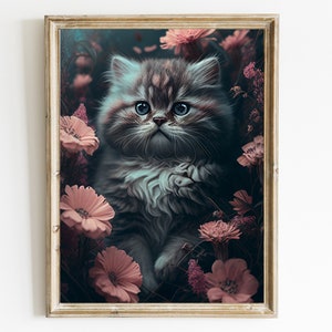 Kitten Wall Art | Vintage Kitten Canvas Print| Animal Printable Wall Art | Kitten Cat Art Poster | Vintage Kitten Painting | Nusery Cat Art